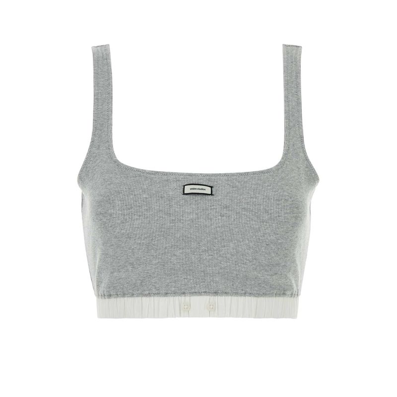 Entire Studios Women Grey Stretch Cotton Crop-Top
